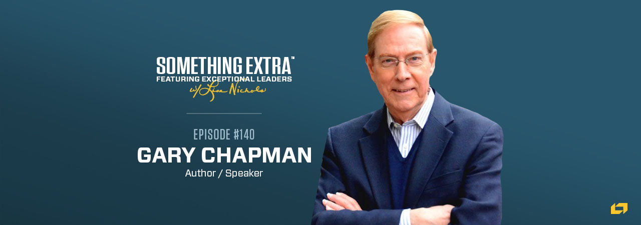 "Something Extra episode 140" blue podcast banner with an image of a man, Gary Chapman