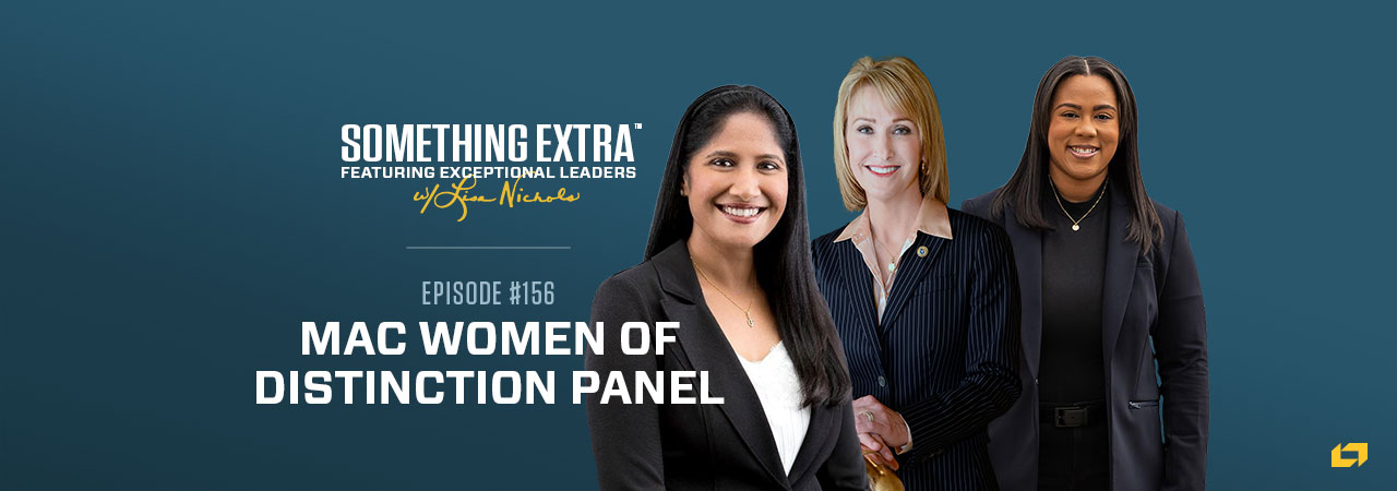 a poster for something extra featuring Mac Women of Distinction Panel