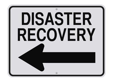 disaster recovery sign with arrow